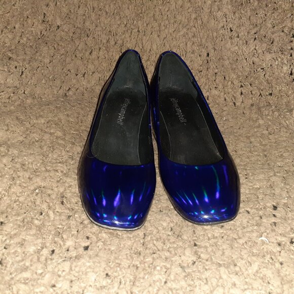 JEFFREY CAMPBELL-Iridescent Royal Blue Patent Leather Pumps-Sz 6-Near Mint - Picture 3 of 8